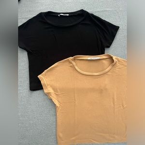 Zara crop tee - 1 black, 1 tan